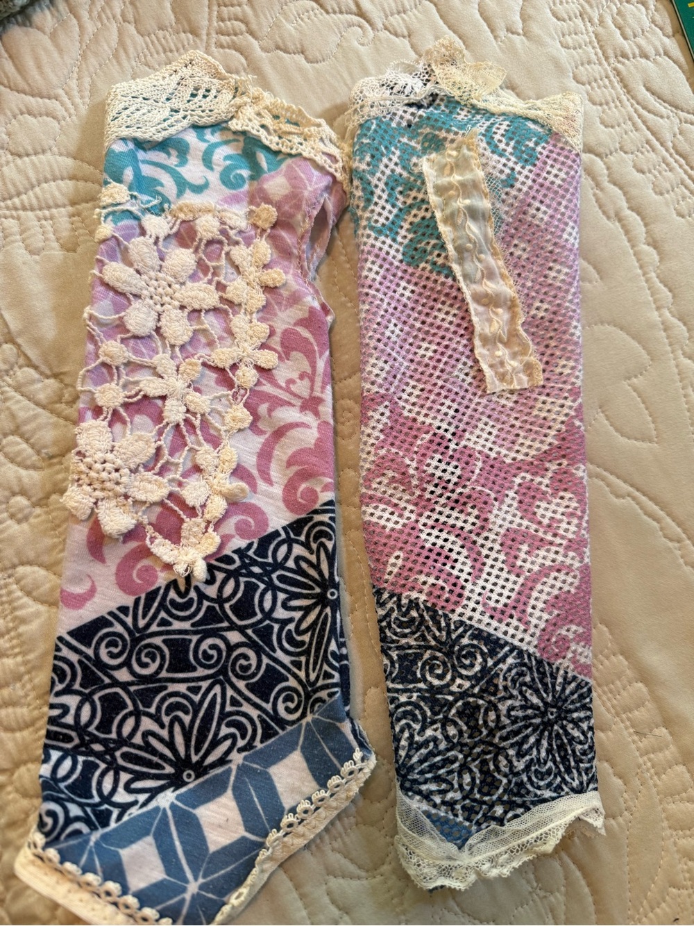 Upcycled Mixed Print Patchwork Long Fingerless Gloves Handmade OS